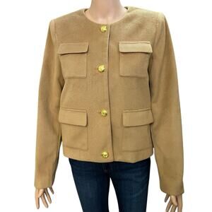 NEW Vici Lady Jacket Small Camel Brown Gold Button Preppy Soft Cozy Lightweight